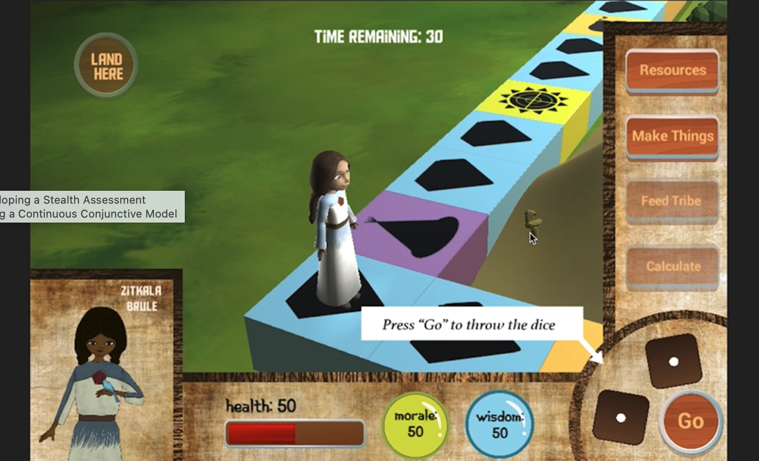 Screenshot from the stealth assessment game analytic system
